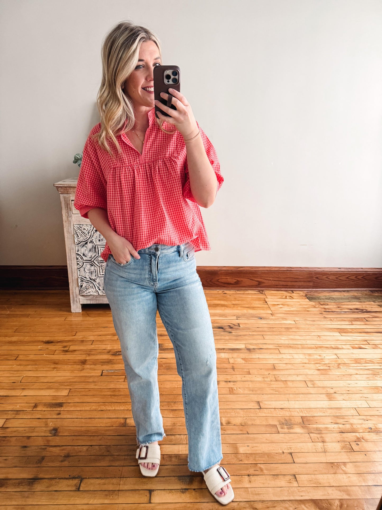 Clara Red Plaid Blouse