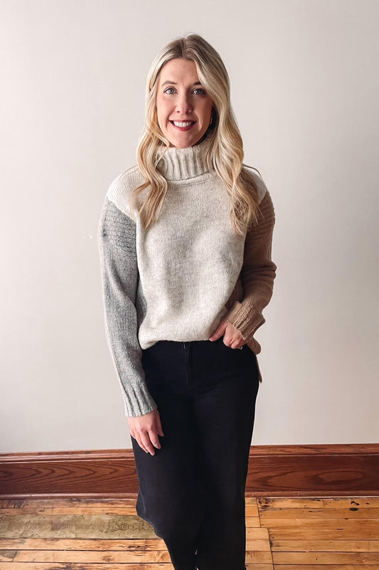 Color Block Turtle Neck Sweater