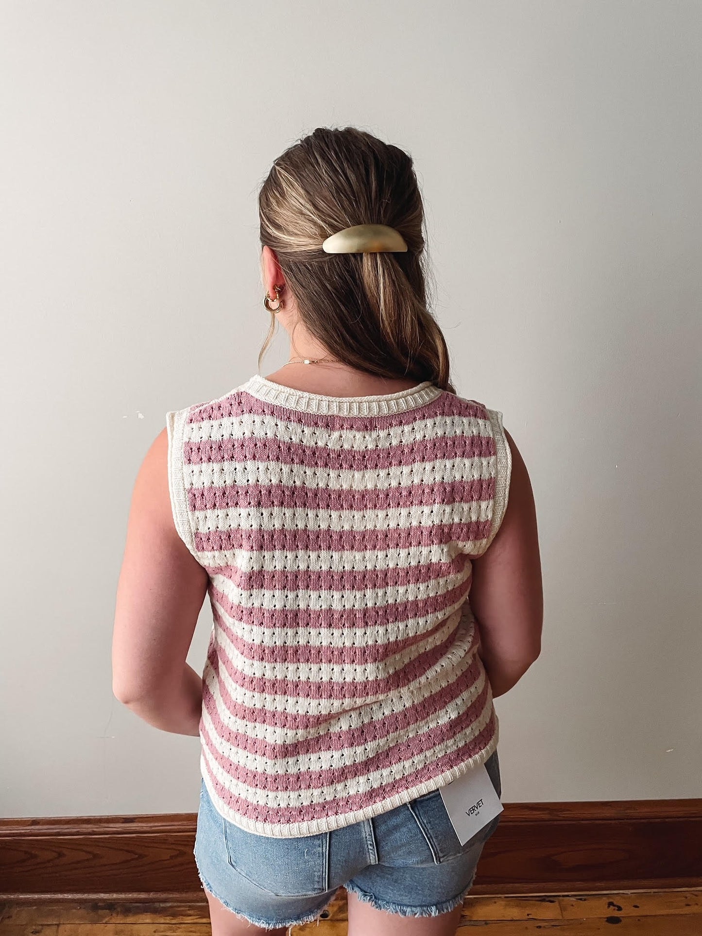 Cream + Dusty Pink Striped Sleeveless Top