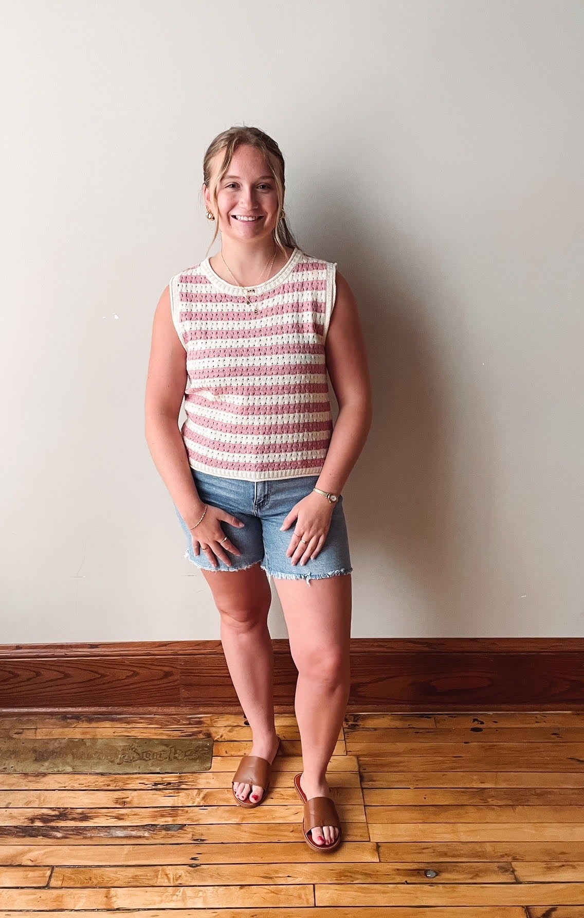 Cream + Dusty Pink Striped Sleeveless Top