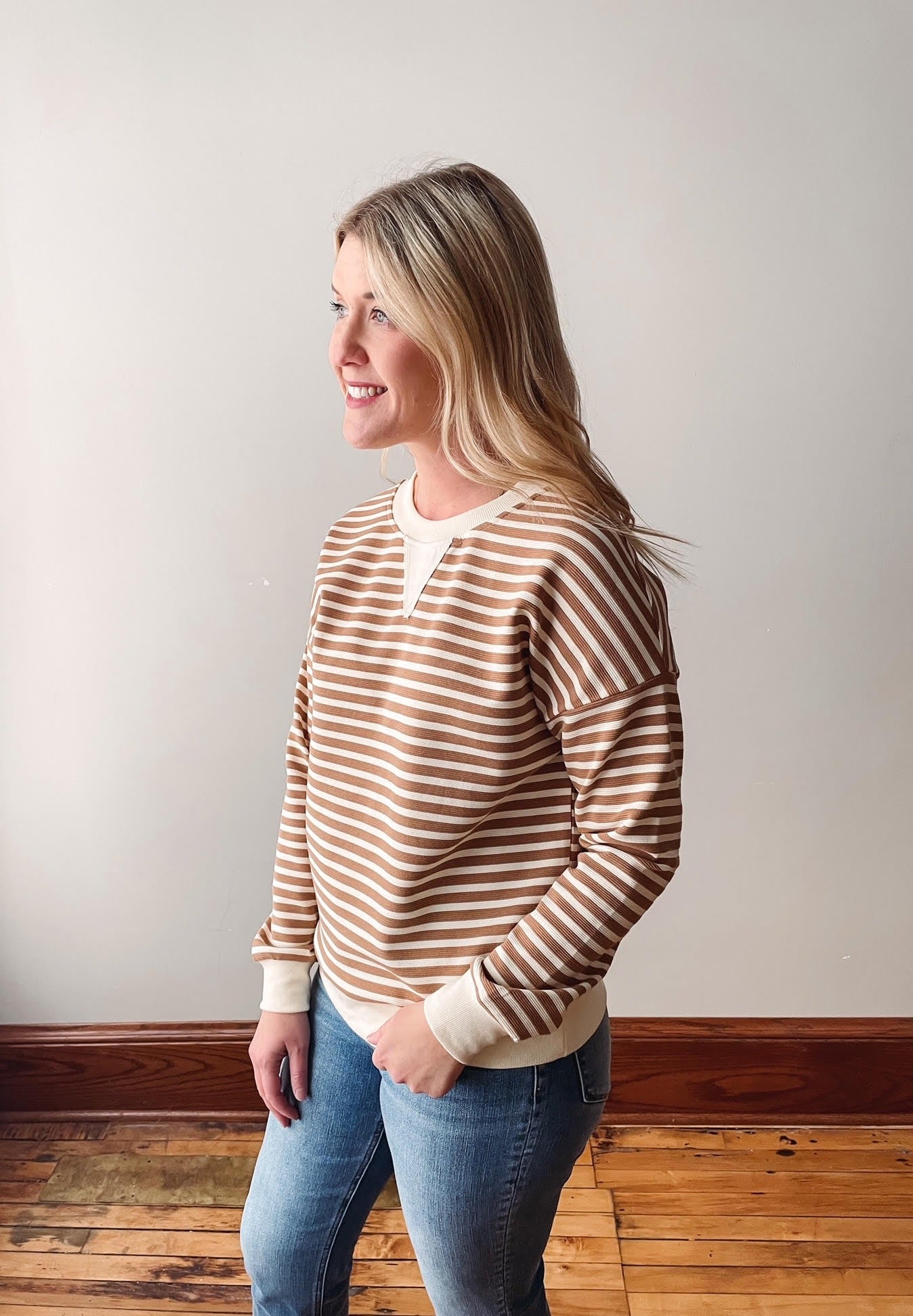 Cream + Mocha Striped Pullover