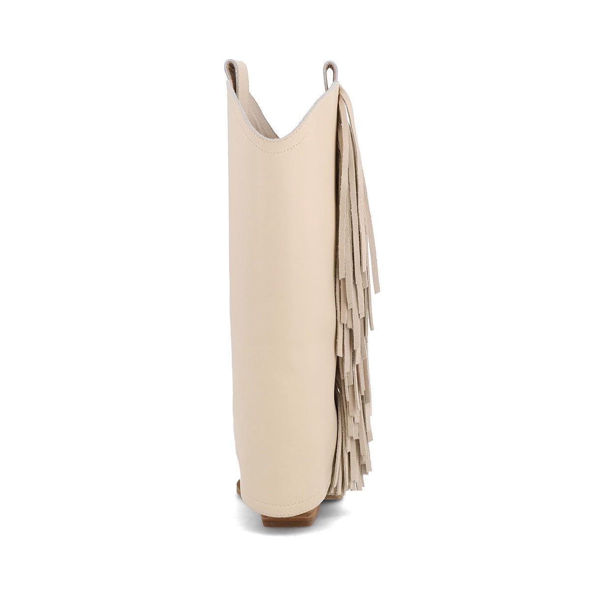 Beige fringe boot on a white background