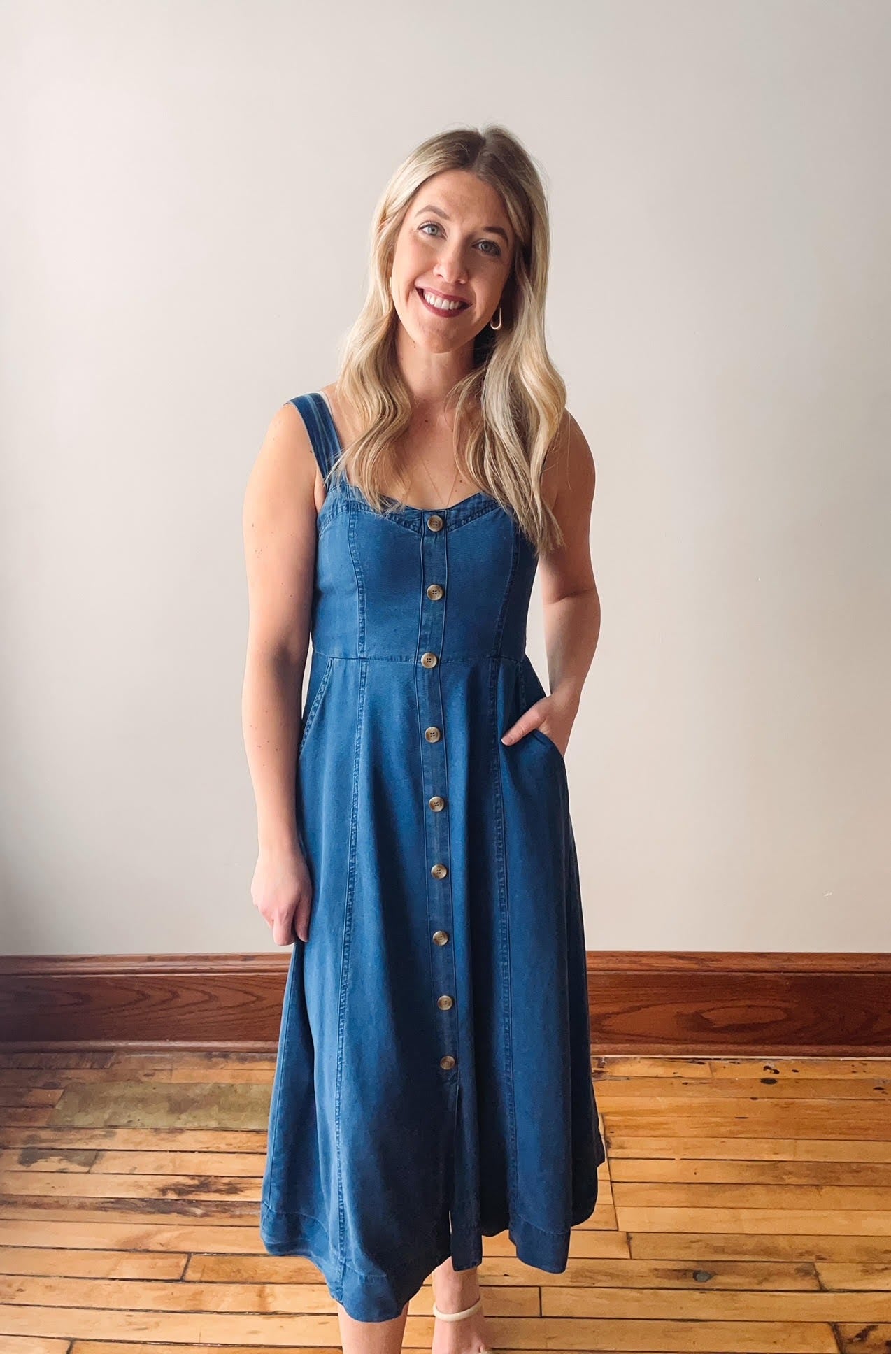 Dark Chambray Button Midi Dress