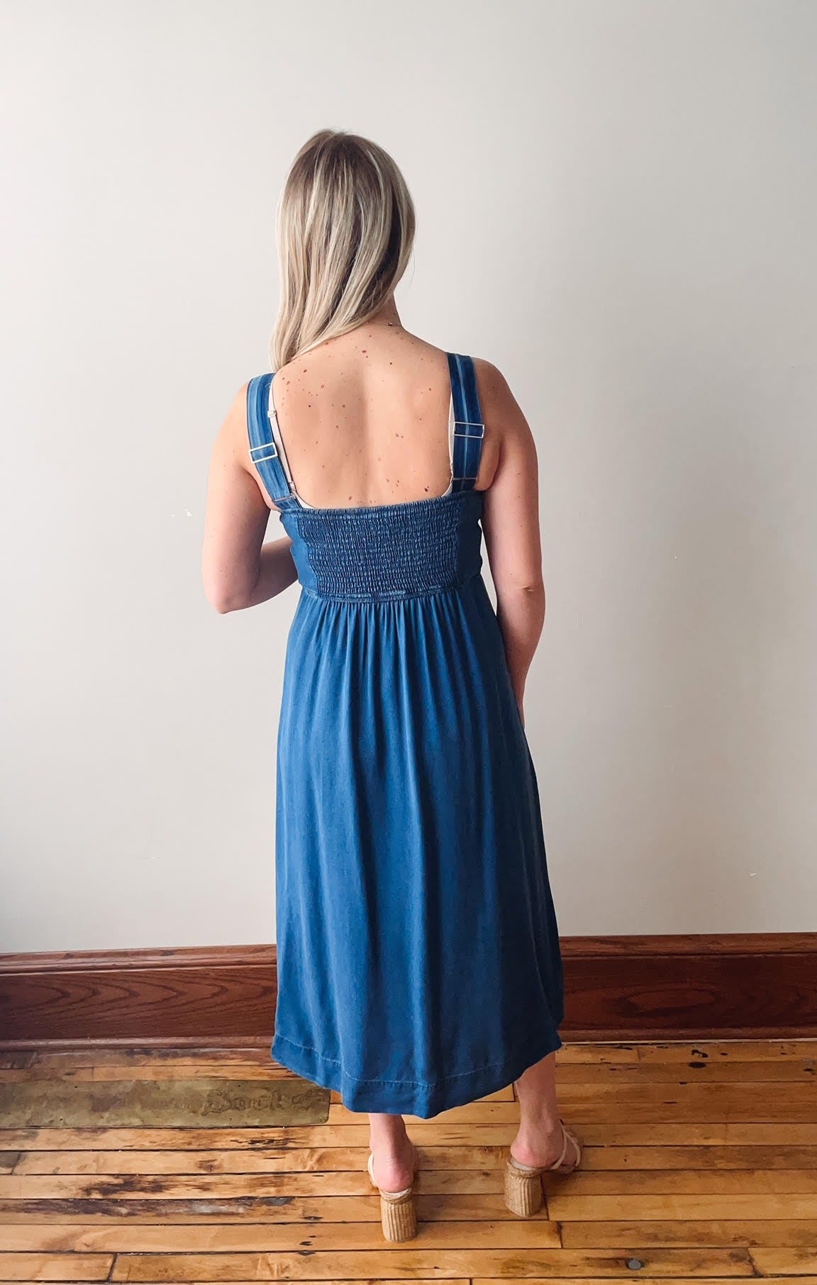 Dark Chambray Button Midi Dress