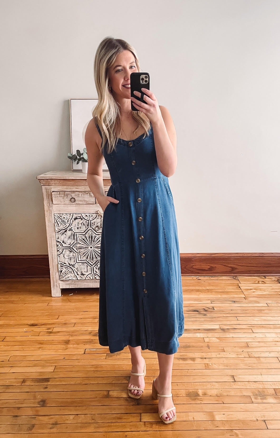 Dark Chambray Button Midi Dress