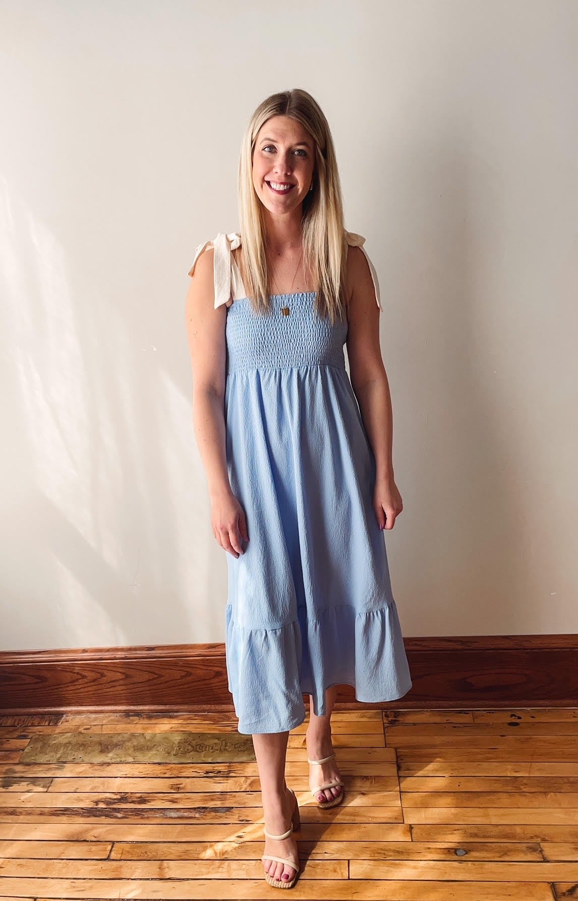 Delilah Sky Blue Smocked Midi Dress
