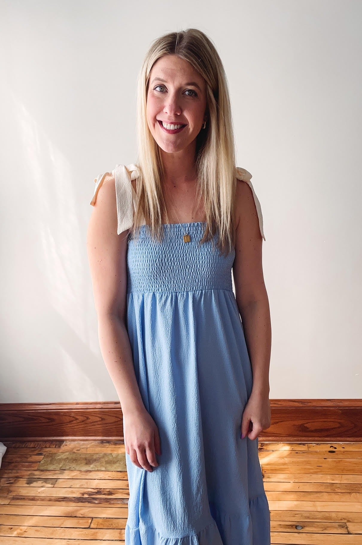Delilah Sky Blue Smocked Midi Dress