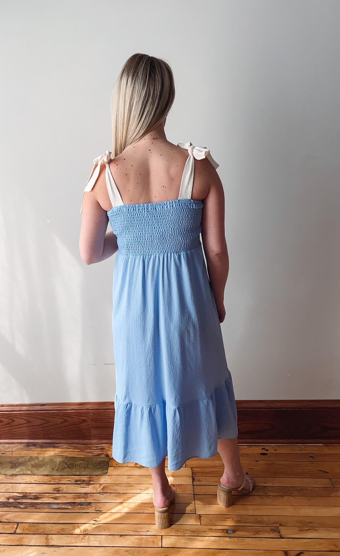 Delilah Sky Blue Smocked Midi Dress