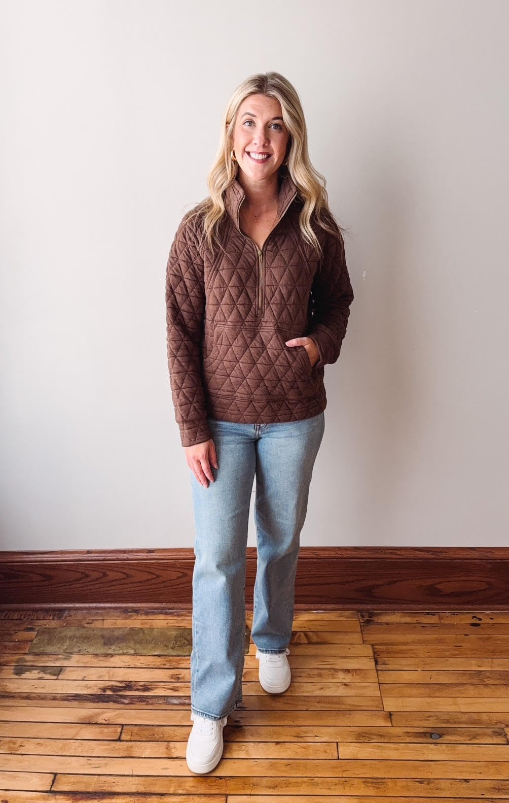 Devon Brown Quilted Sweatshirt