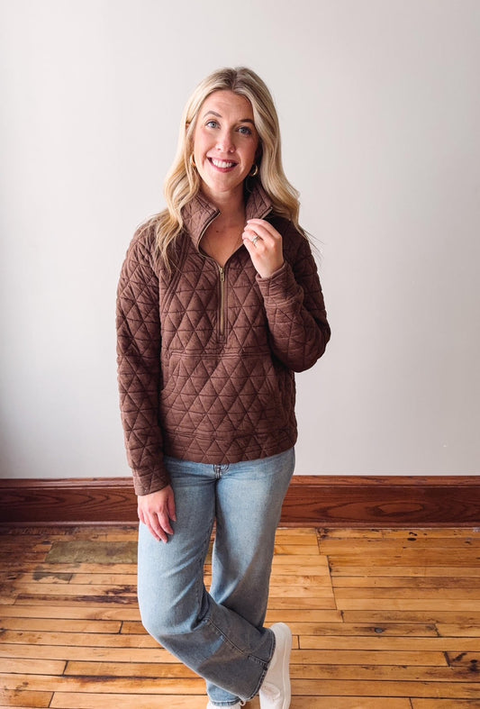 Devon Brown Quilted Sweatshirt