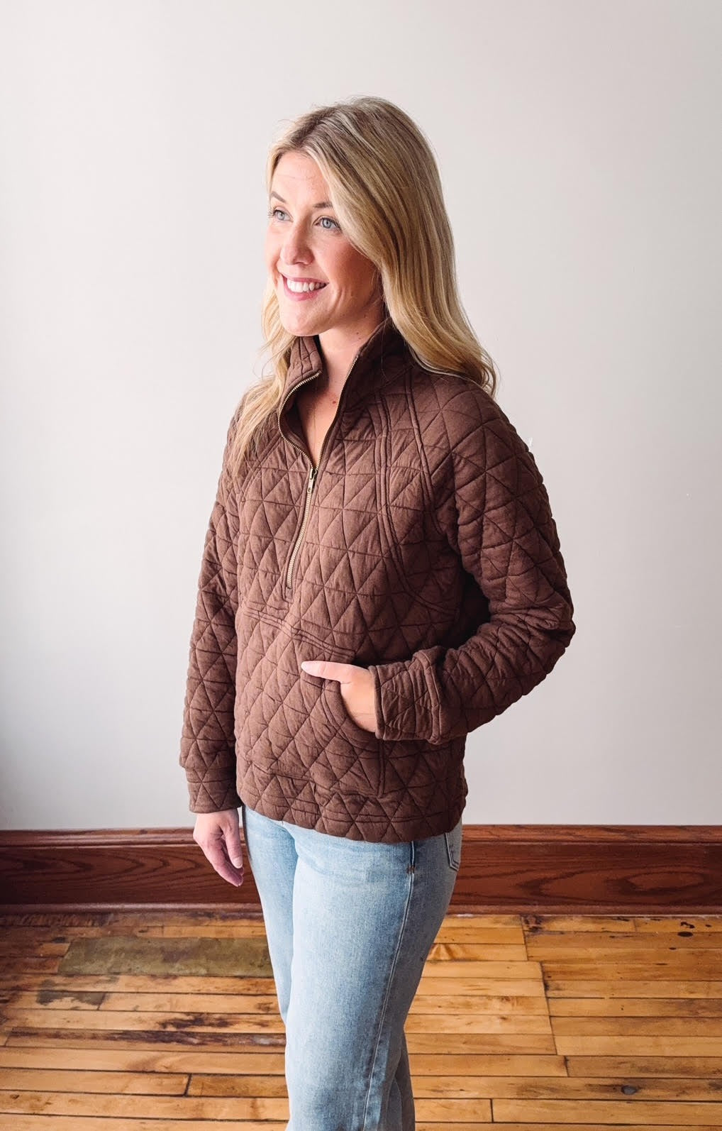 Devon Brown Quilted Sweatshirt