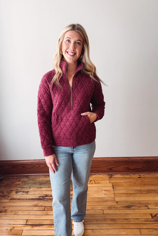 Devon Burgundy Quilted Sweatshirt