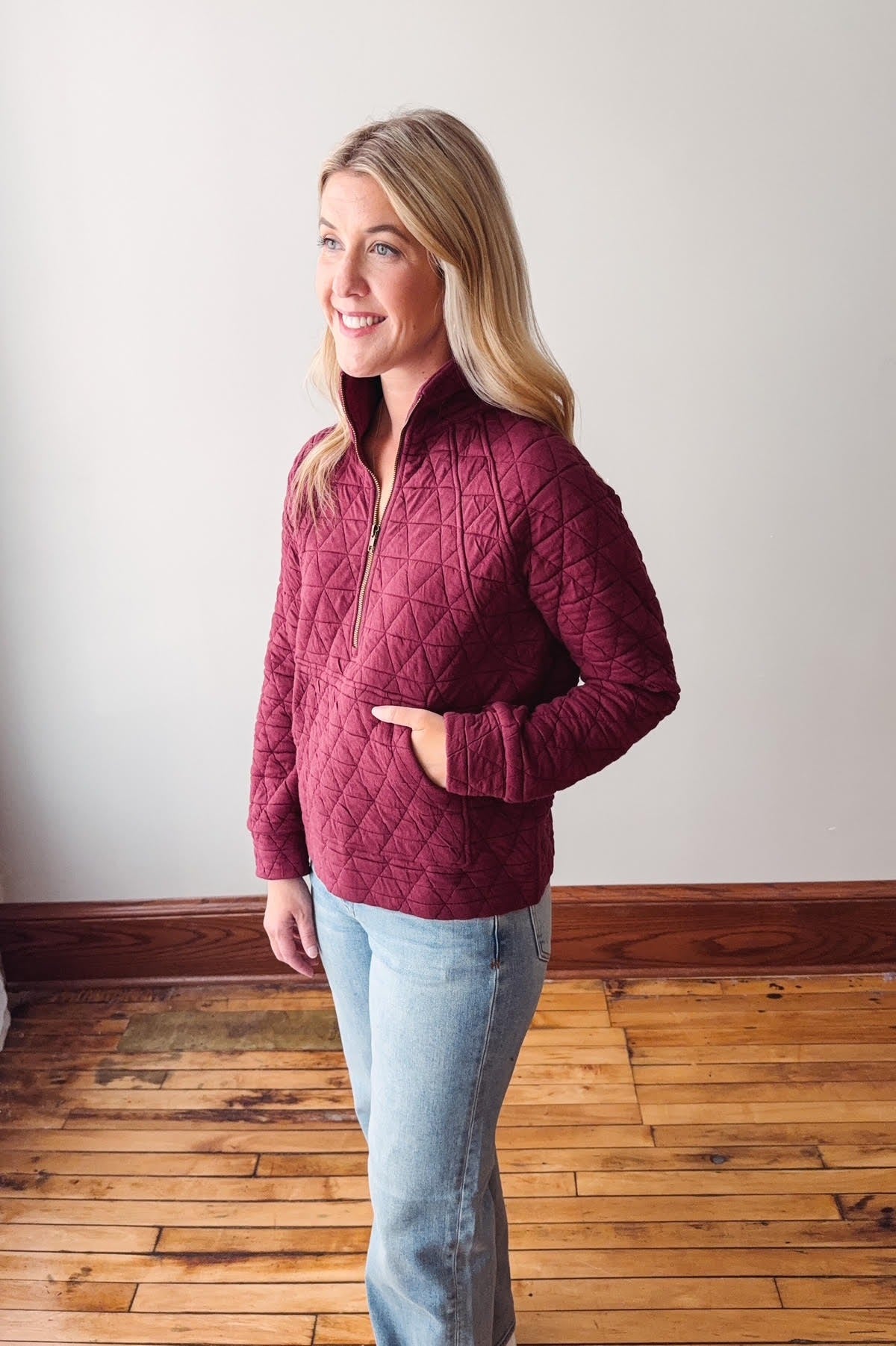Devon Burgundy Quilted Sweatshirt