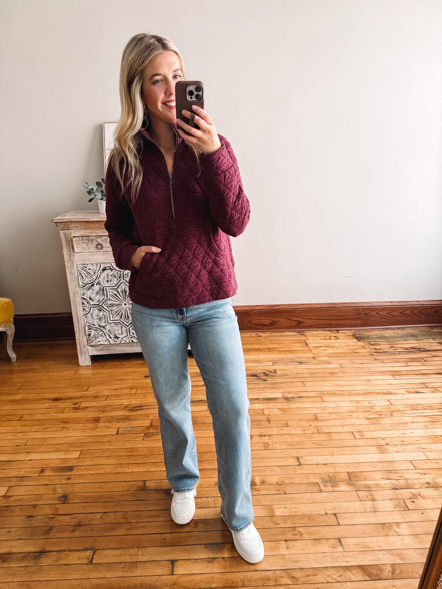 Devon Burgundy Quilted Sweatshirt