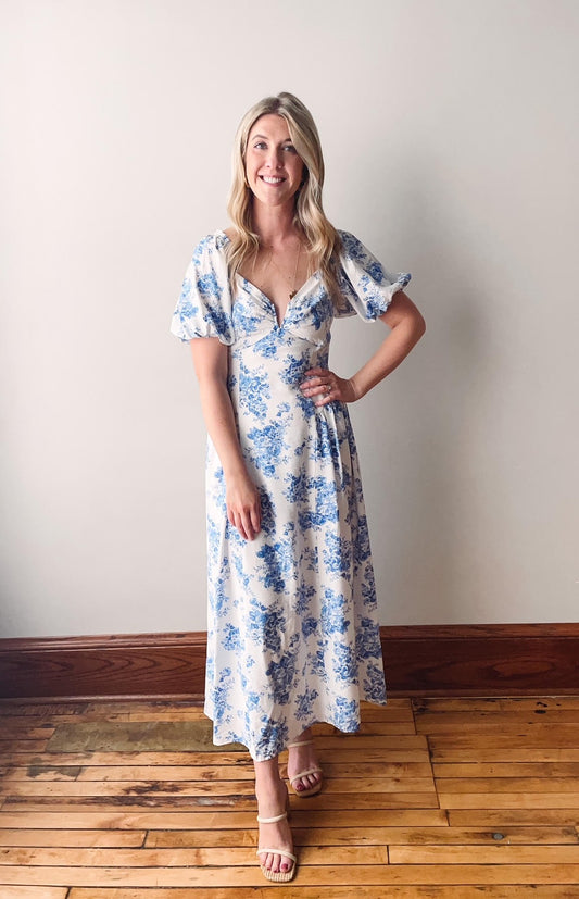 Ella Puff Sleeve Floral Midi Dress