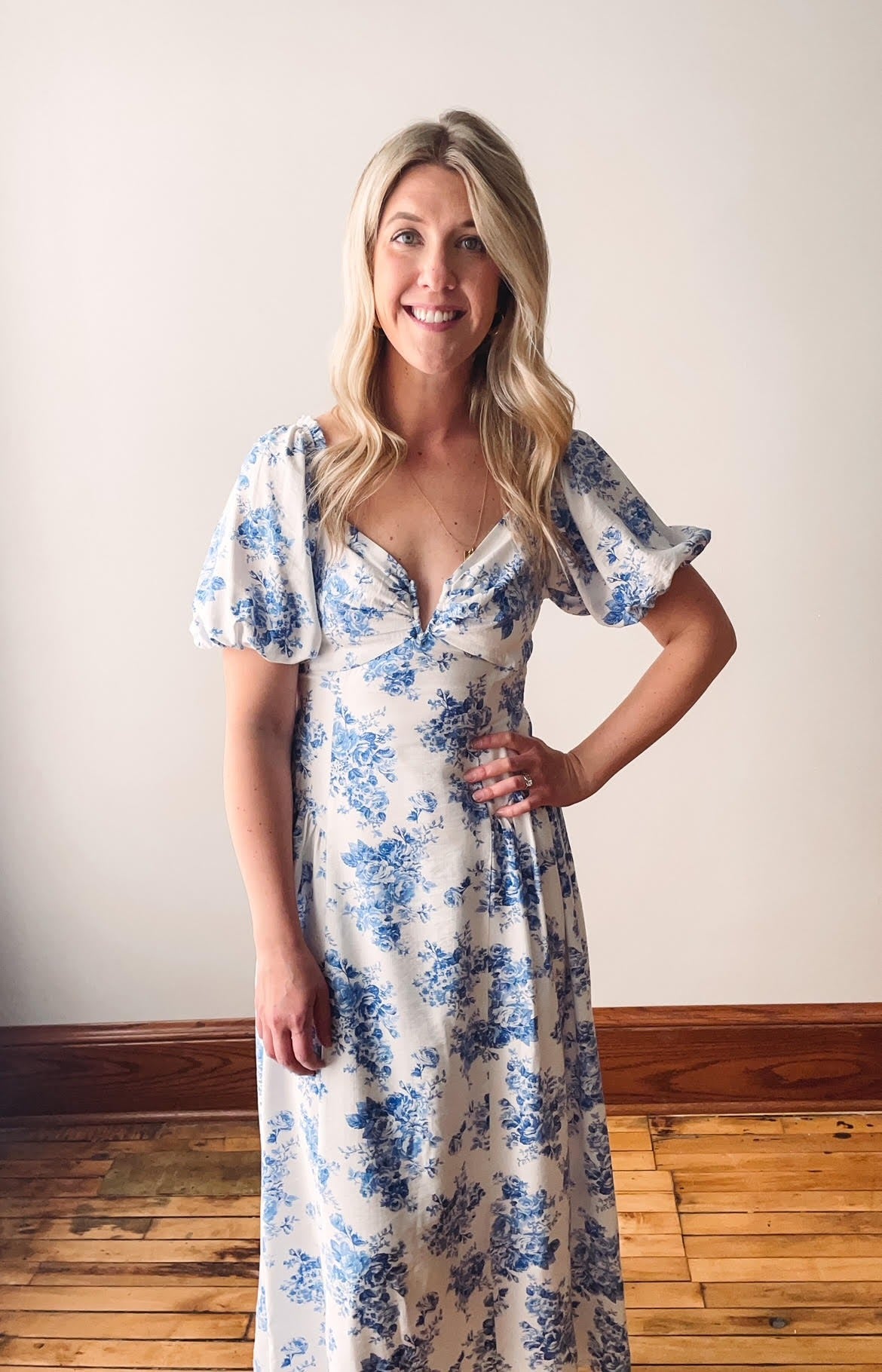 Ella Puff Sleeve Floral Midi Dress