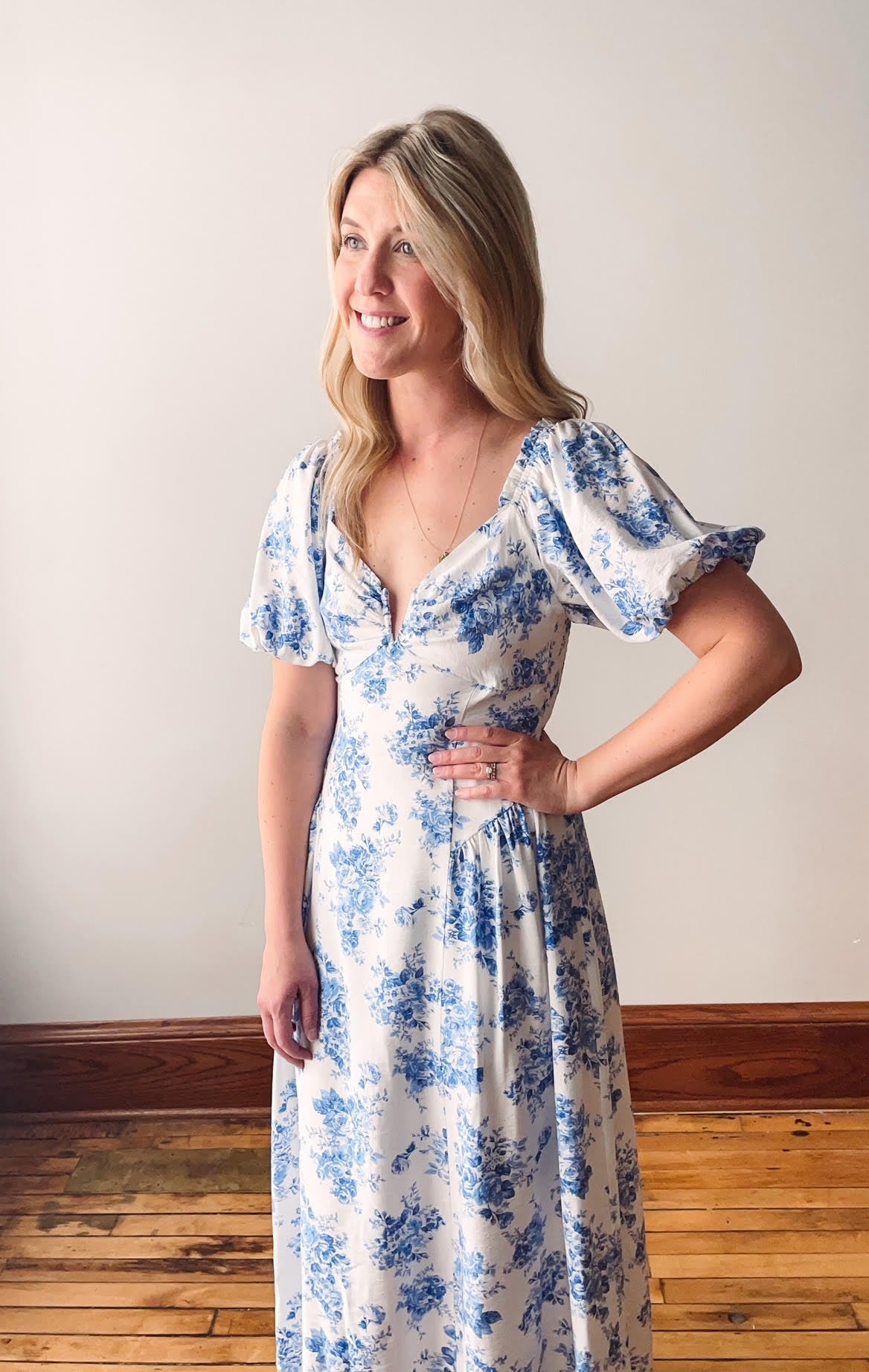 Ella Puff Sleeve Floral Midi Dress