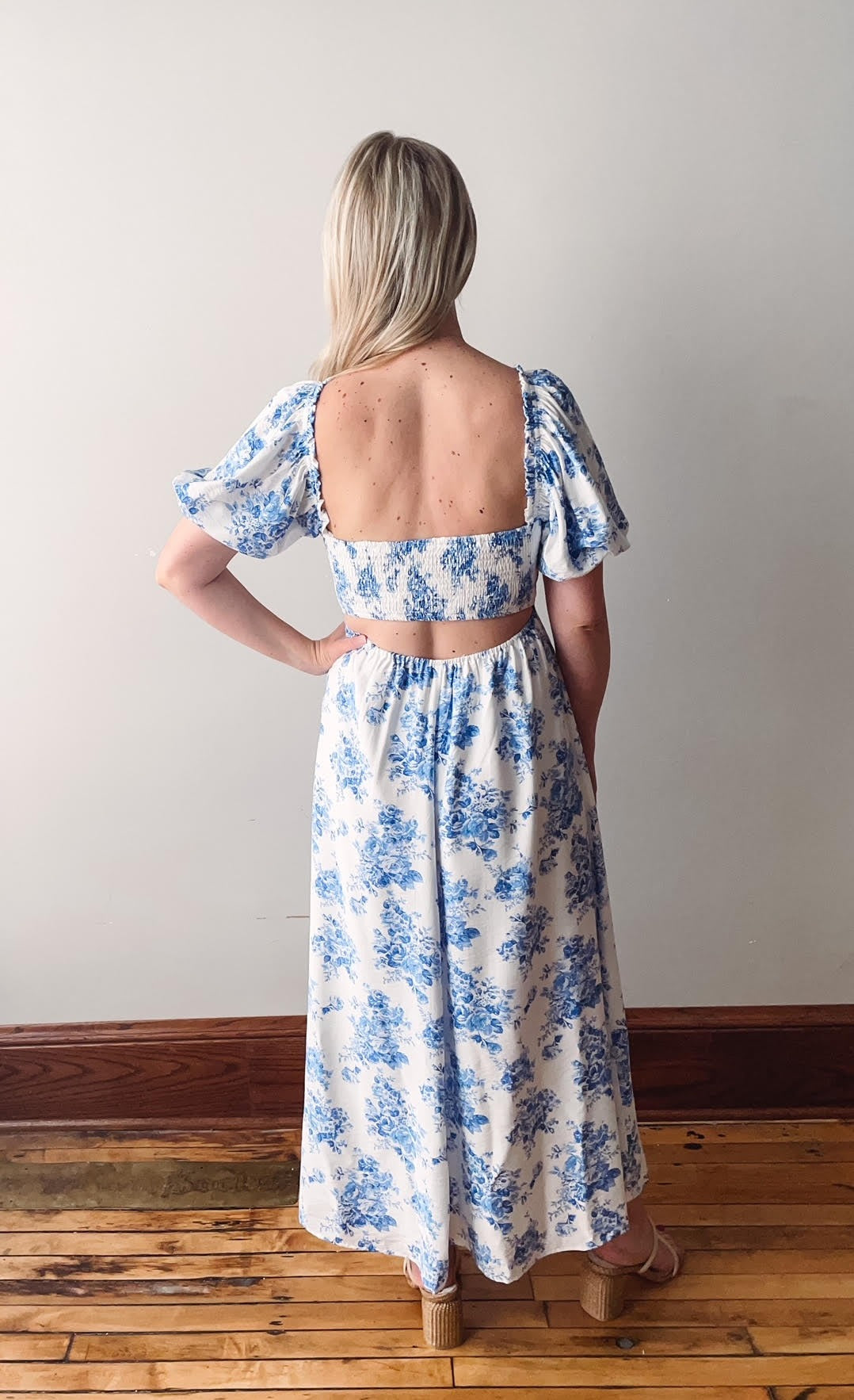 Ella Puff Sleeve Floral Midi Dress