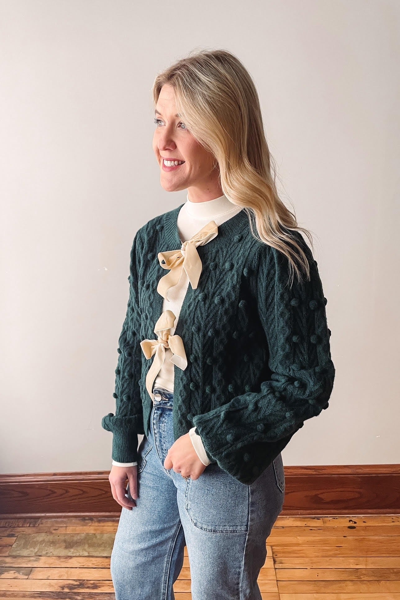 Emerald Green Bow Cardigan