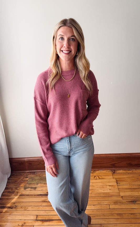 Eve Rose Pocket Waffle Sweater