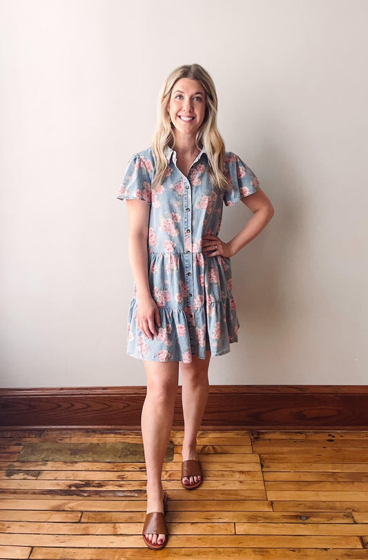 Floral Tiered Shirt Dress