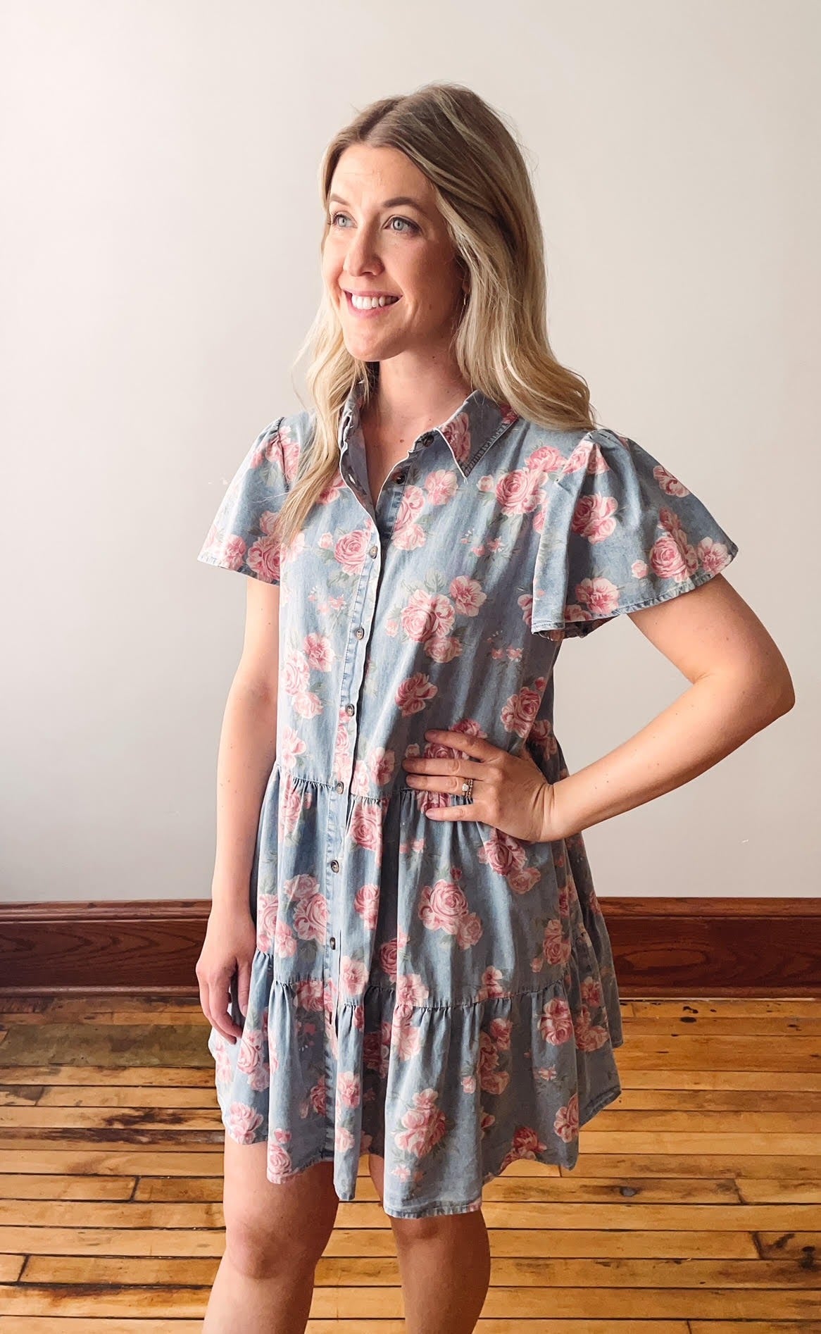 Floral Tiered Shirt Dress