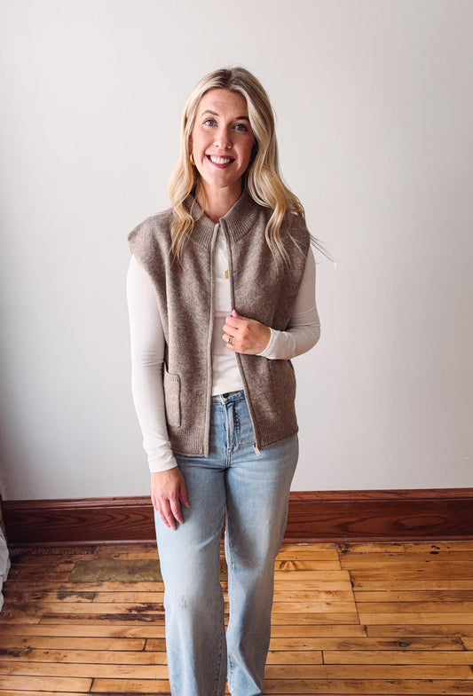 Franny Mocha Zip Sweater Vest