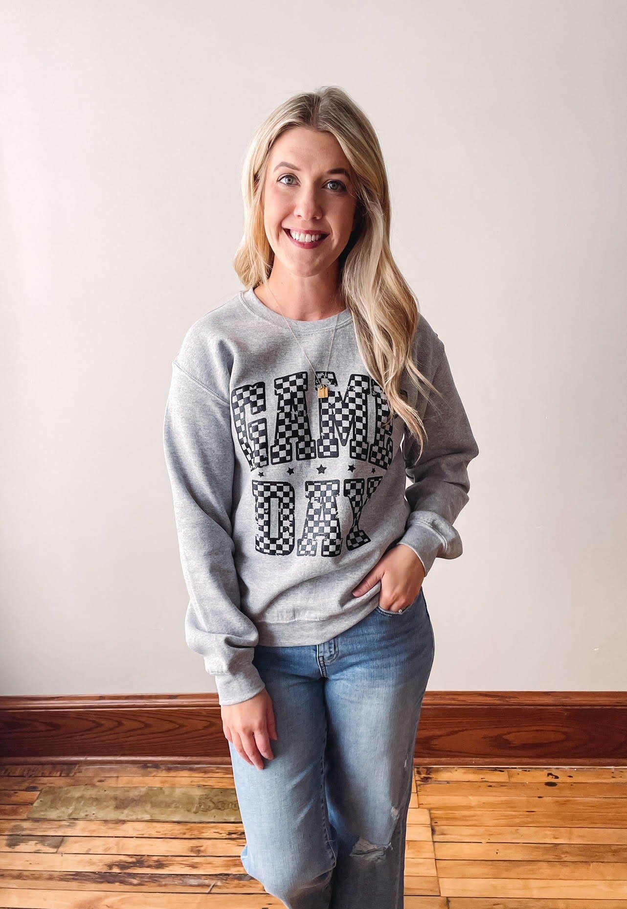 Game Day Checkered Graphic Sweatshirt