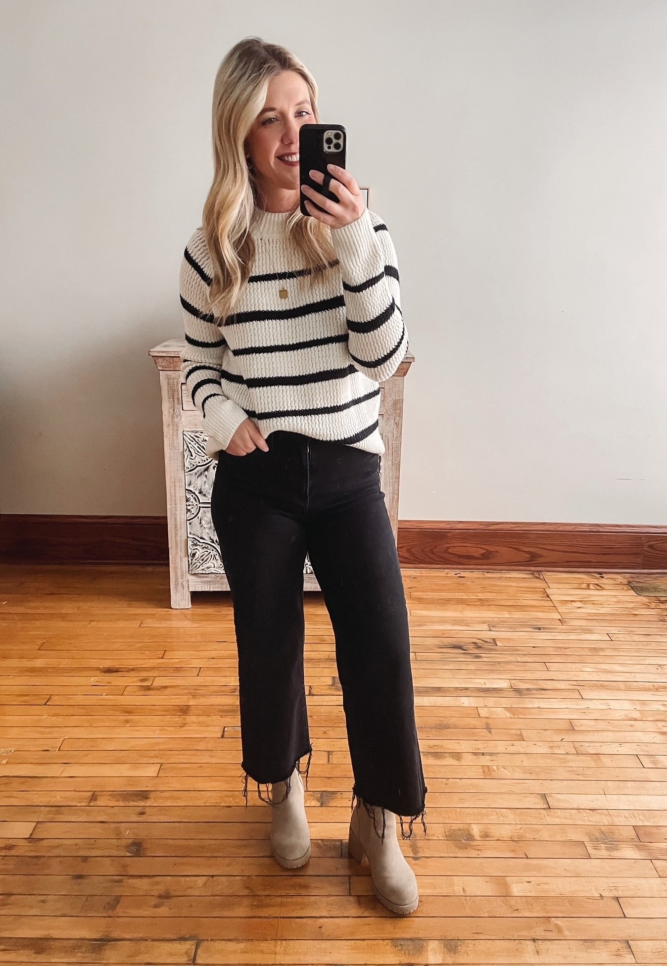 Black Striped Mock Neck Sweater