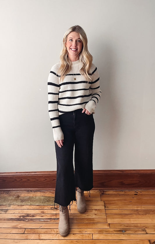 Black Striped Mock Neck Sweater