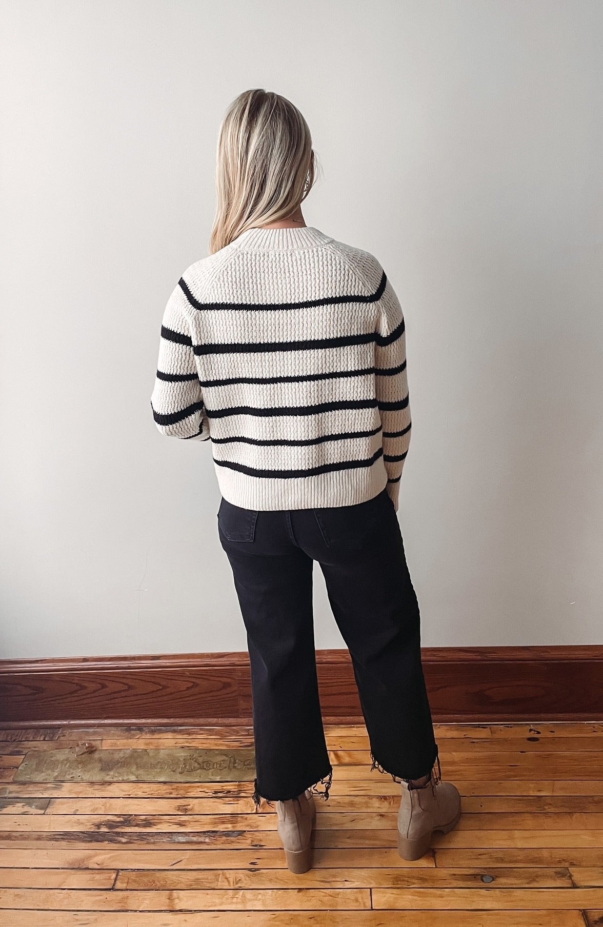 Black Striped Mock Neck Sweater