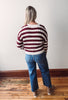 Maroon Striped Cable Knit Sweater