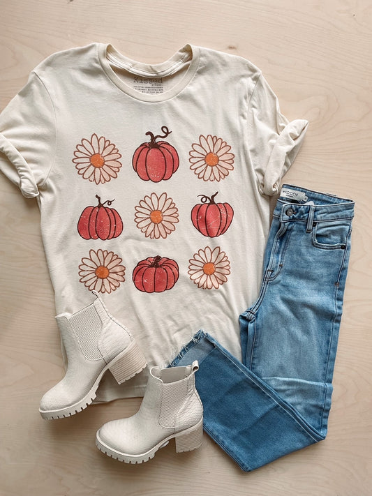 Pumpkin + Daisy White Graphic Tee