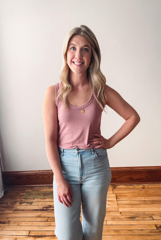 Ginger Scoop Neck Ribbed Tank Top