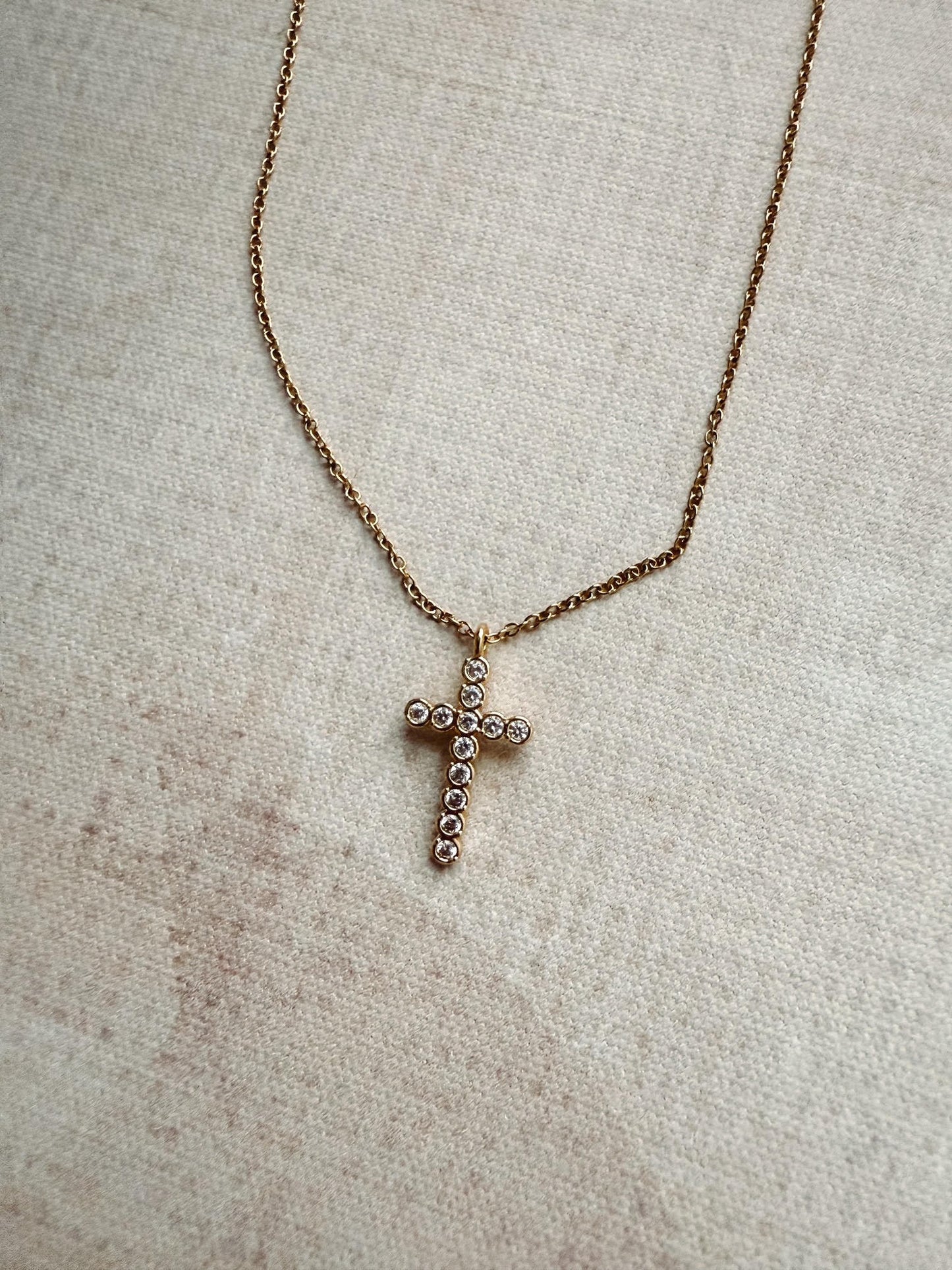Gloria Rhinestone Cross Necklace