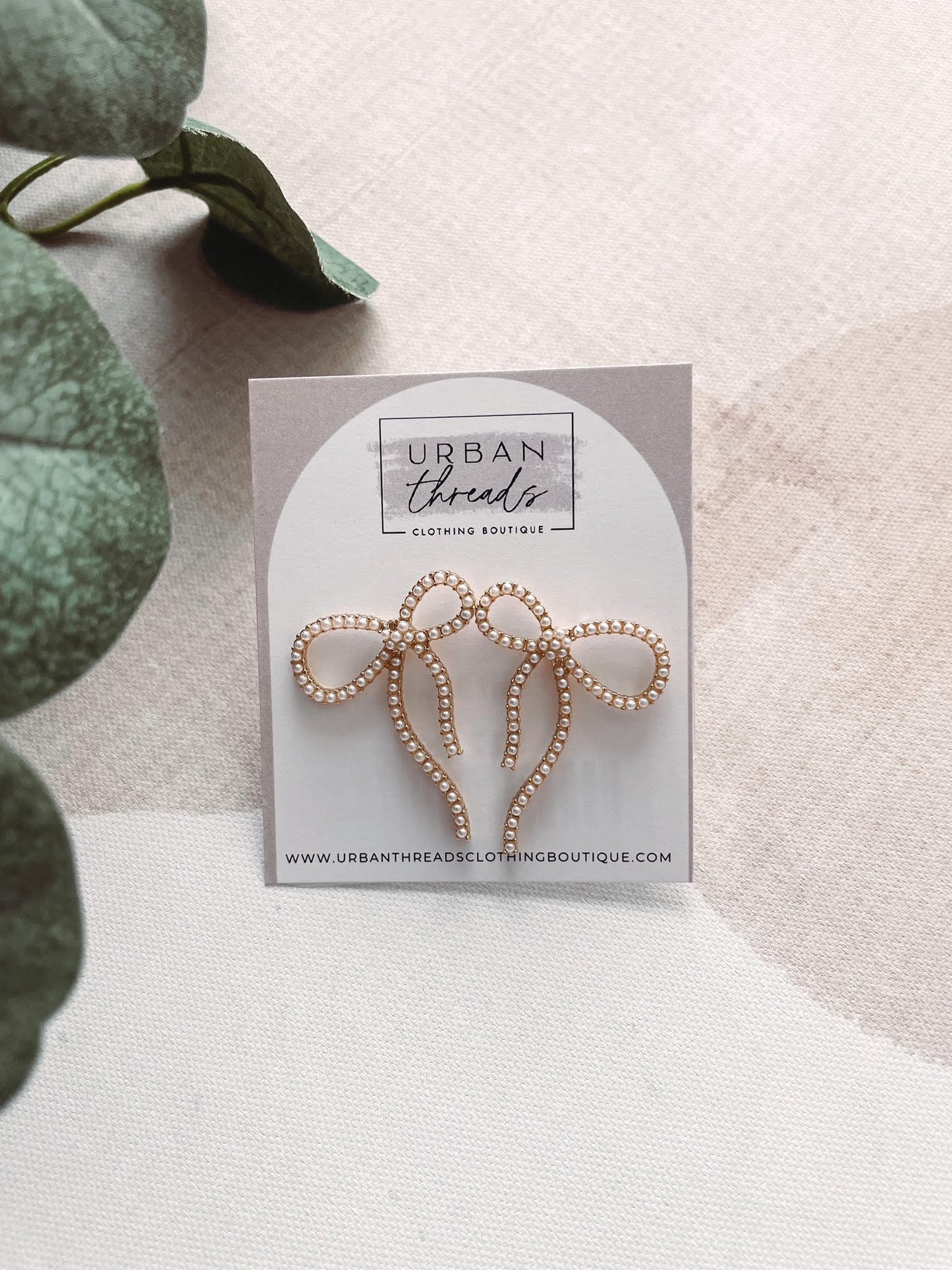 Gold Pearl Bow Earrings