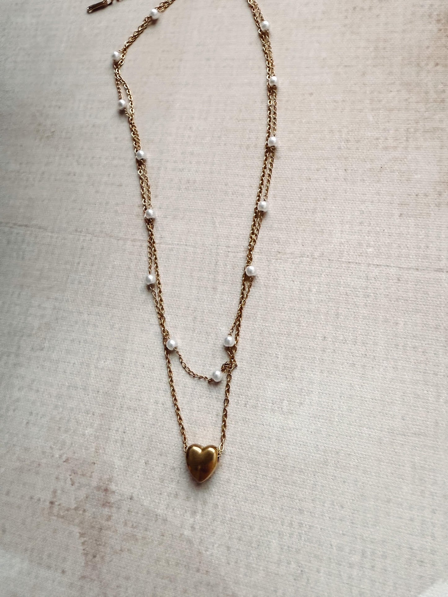 Gold Pearl Layered Heart Necklace