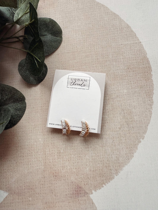 Gold Rhinestone Intwined Hoop Earrings