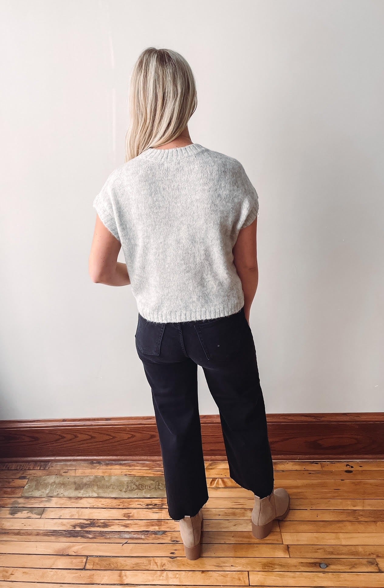 Grey Short Sleeve Sequin Sweater