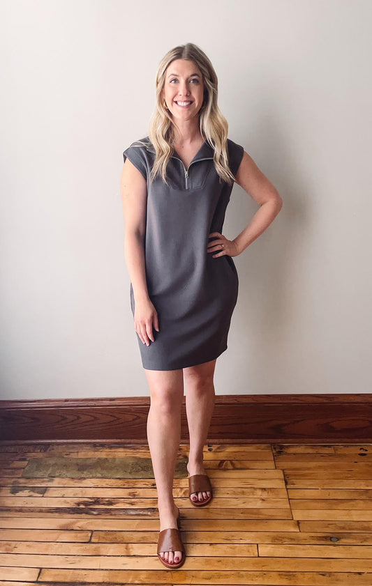 Gun Metal Half Zip Shift Dress