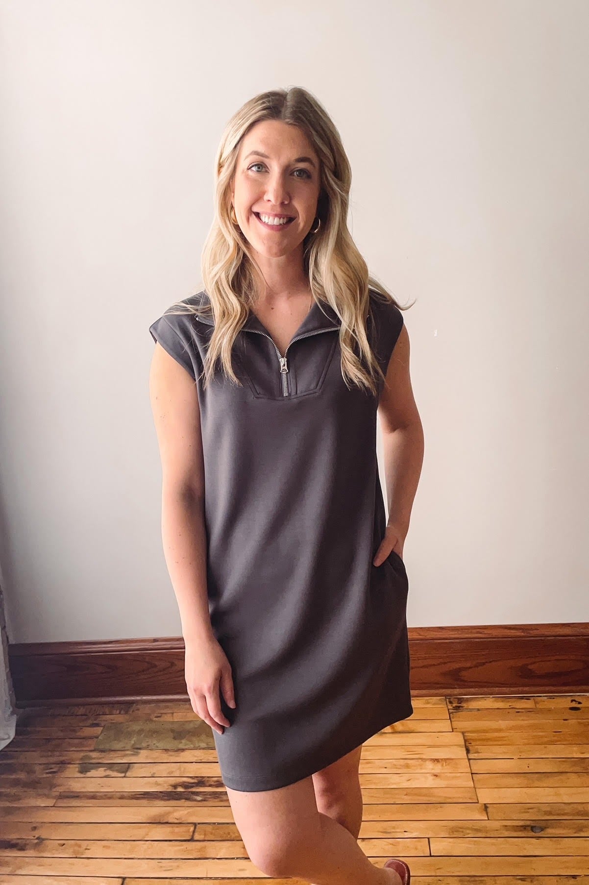 Gun Metal Half Zip Shift Dress