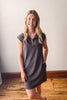 Gun Metal Half Zip Shift Dress