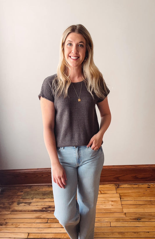 Gun Metal Short Sleeve Sweater