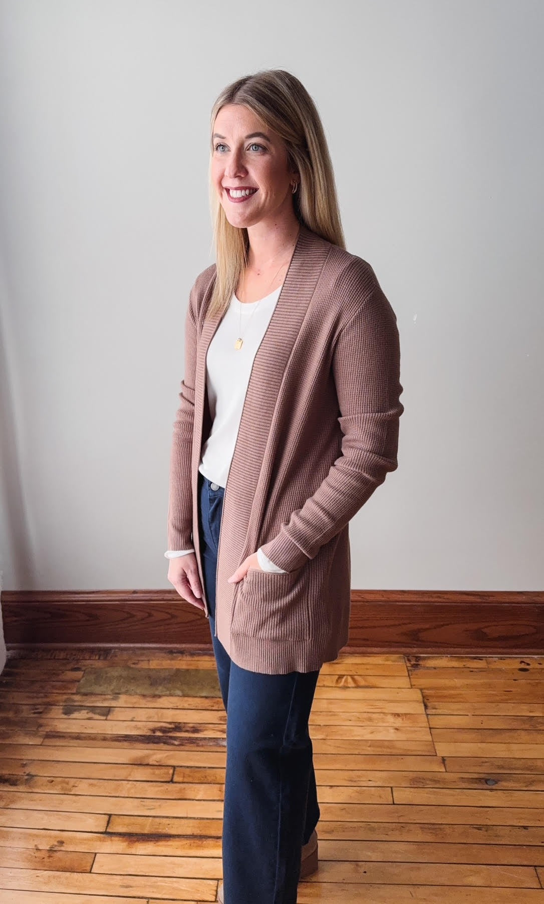 Hannah Mocha Waffle Cardigan