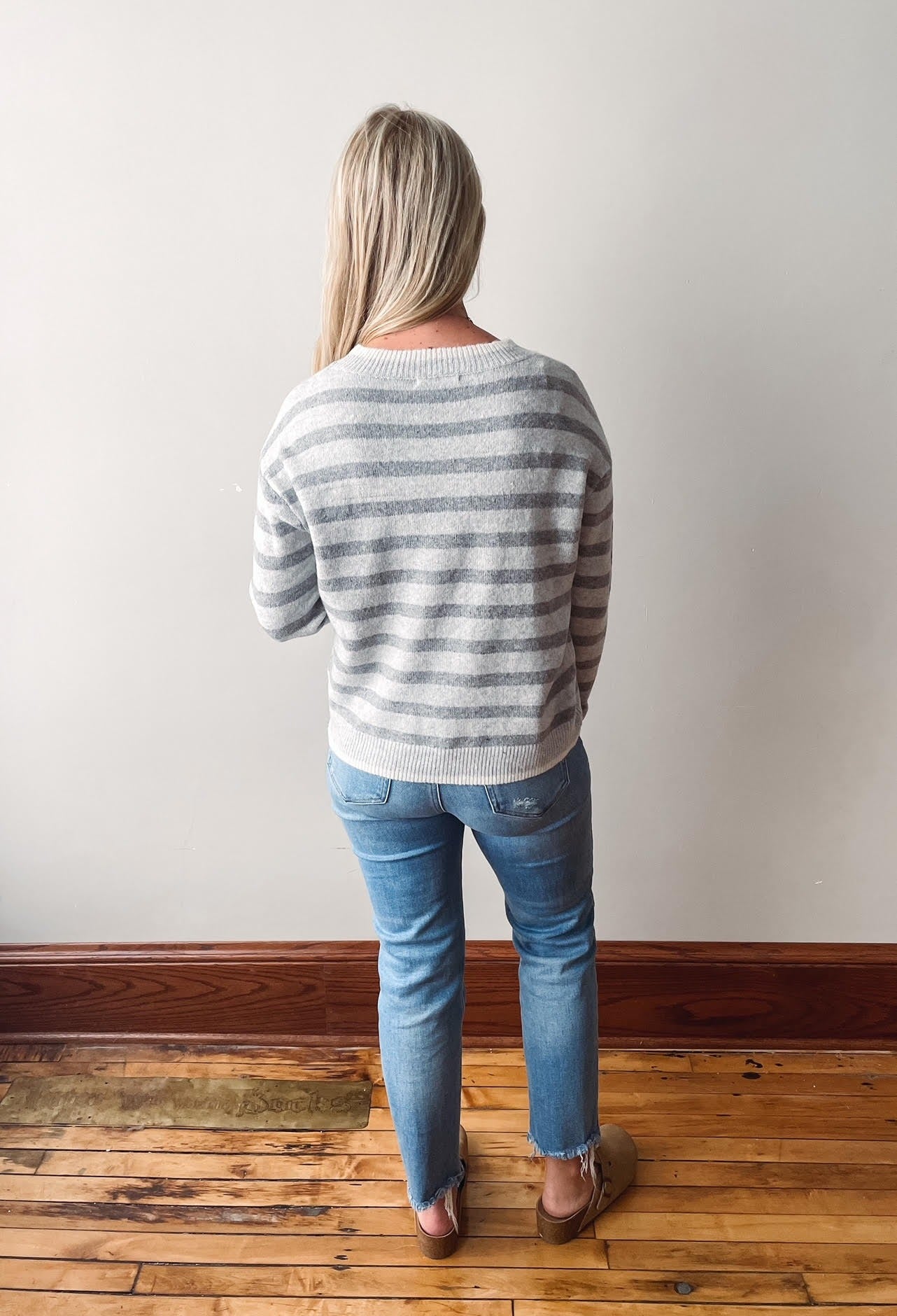 Heather Grey Striped Sweater