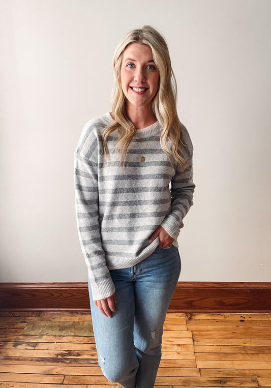 Heather Grey Striped Sweater