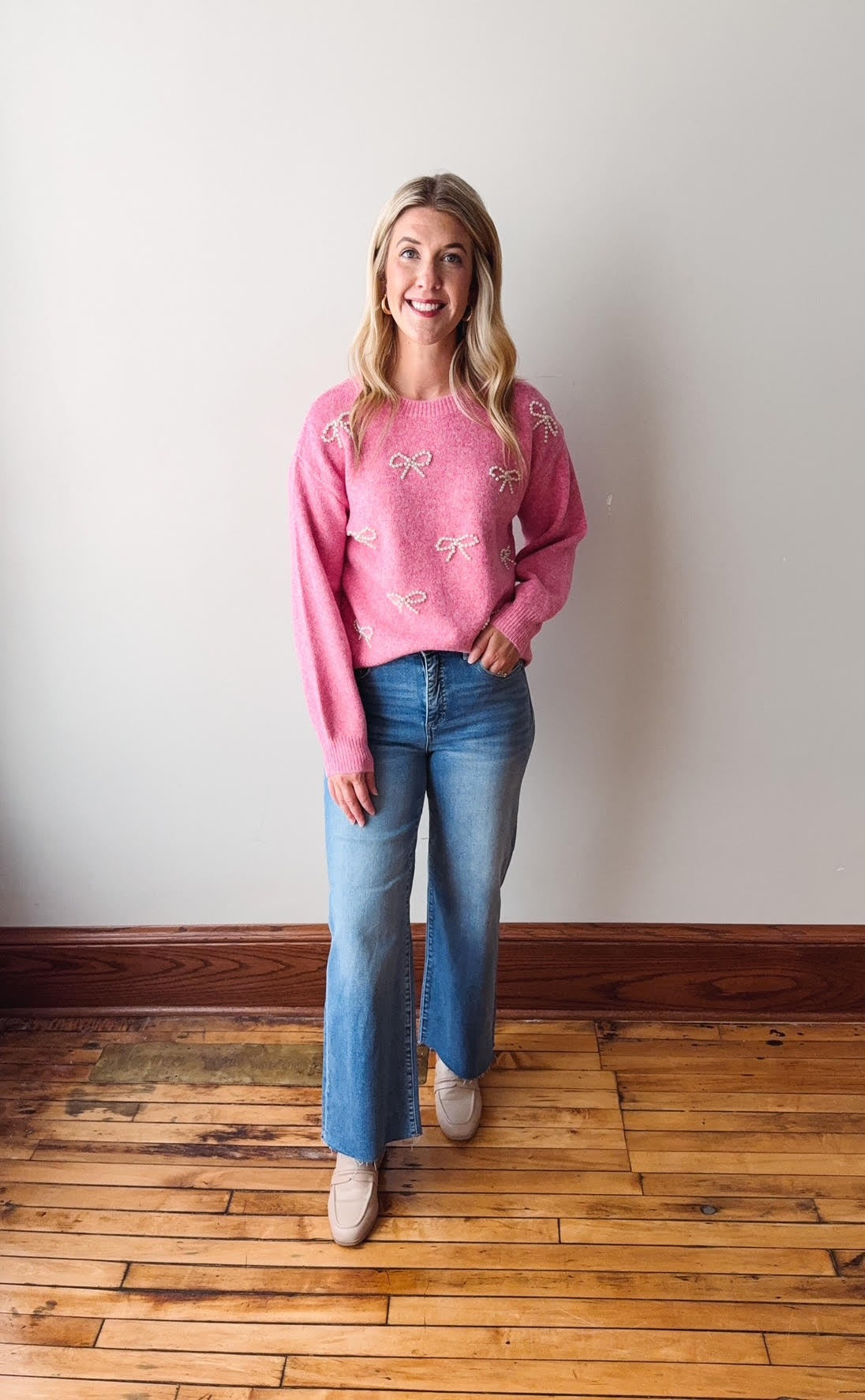 Hot Pink Pearl Bow Sweater
