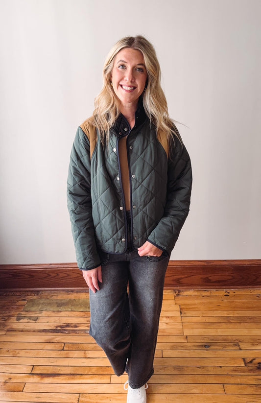 Hunter Green Color Blocked Padded Jacket