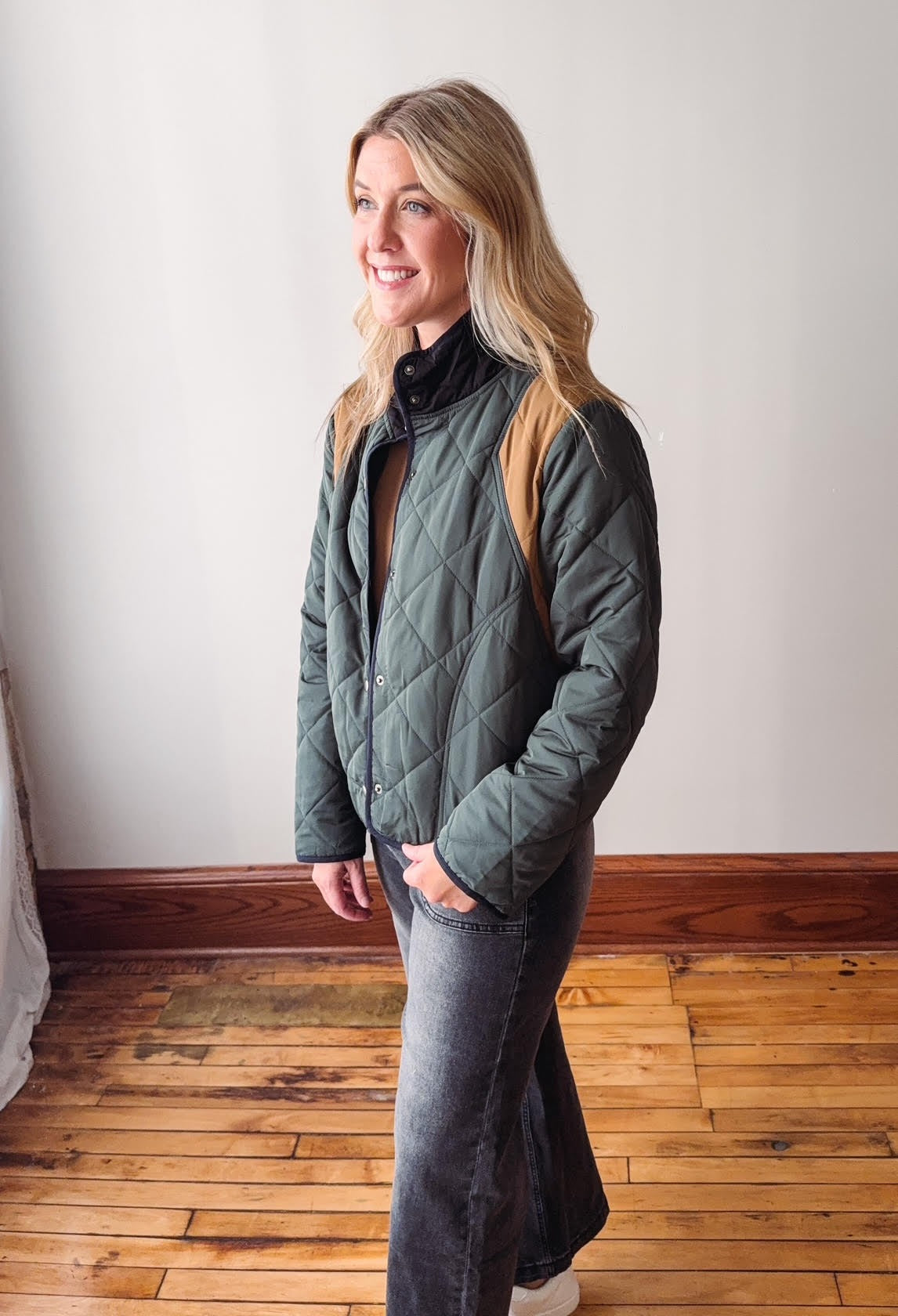 Hunter Green Color Blocked Padded Jacket