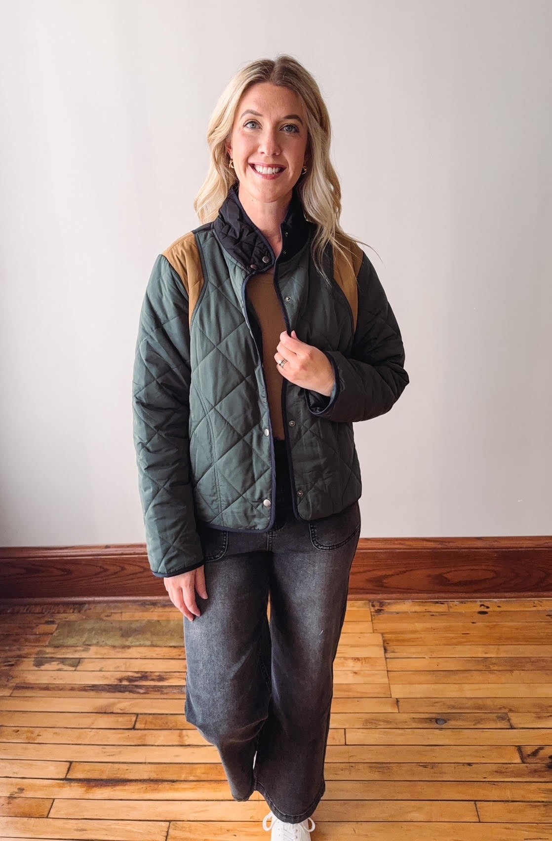 Hunter Green Color Blocked Padded Jacket